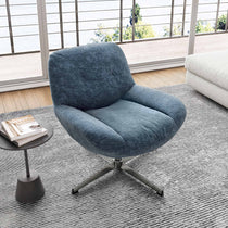 Eureka Ergonomic Henry Chenille Swivel Lounge Chair in Blue, 360° Rotation, Modern Design.