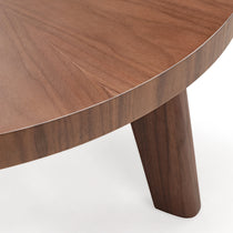 41 Irregular Round Walnut Coffee Table Detail, Showing Wood Grain and Solid Wood Leg.
