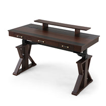 Ark Sws Pro Executive Standing Desk: Dark Wood Finish, X-Shaped Legs, Monitor Shelf, and Ergonomic Design.