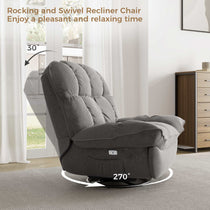 Grayson Power Recliner Chair, Rocking Swivel Base, Gray Fabric, Perfect for Relaxation.