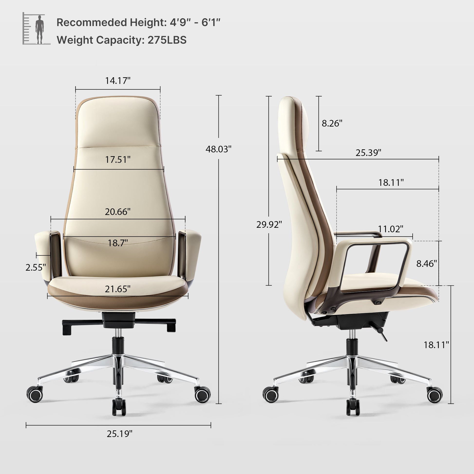 Serene Alto Executive Office Chair Product Dimensions