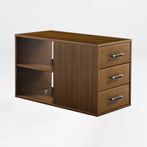 Zen Pro Executive Desk Wooden Cabinet With Drawers, Brown Wood Grain Finish, Office Storage Unit,Side View.