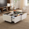 50" Smart Coffee Table with Fridge and Bluetooth Speakers - White