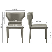Majestic Gray Leather Dining Chair Dimensions, Whale-Tail Backrest, Modern Design.