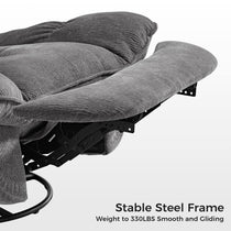 Grayson Power Recliner Chair in Gray Fabric, Showcasing a Stable Steel Frame and Smooth Gliding for Relaxation.