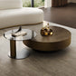 35" Brown Coffee Table with Glass Side Table Set of 2