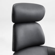 Eureka Ergonomic Black Royal Rowan microfiber leather executive chair headrest and ribbed backrest detail with visible stitching.