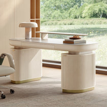 Eureka Ergonomic Opal Executive Fixed Height Desk in Light Beige, Modern Ergonomic Office Furniture.