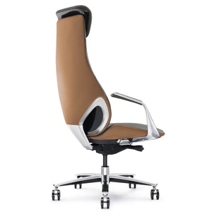 Serene Aaron Executive Office Chair With Ergonomic Design and Leather, Brown and Gray.