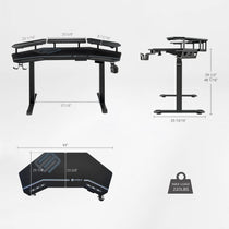 Eureka Ergonomic Aero Pro Wing-Shaped Black Standing Desk, 63 Inch Gaming Desk With Adjustable Height and Accessories.