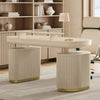 [Coming Soon] Opal - Oval Executive Standing Desk with Storage (66"x29") - Cream Birch