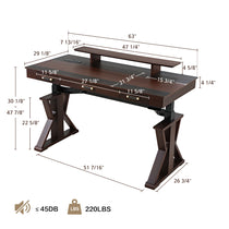 Ark Sws Pro Executive Standing Desk, Dark Brown Wood, Adjustable Height, X-Shaped Legs, Modern Office.