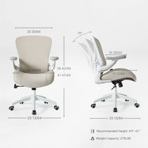 Eureka Ergonomic Vera ergonomic office chair dimensions: front/side views, 15° tilt, height 4'9"-6'1", capacity 275 LBS.