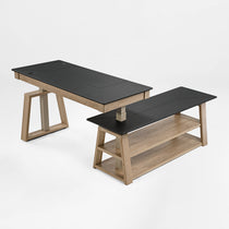 Ark Ex Standing Desk With Faux Leather and Oak Veneer, Modern Office Design, Integrated Storage.