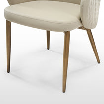 Acalay Beige Dining Armchair Detail: Faux Leather Upholstery, Diamond Stitching, Wooden Legs.