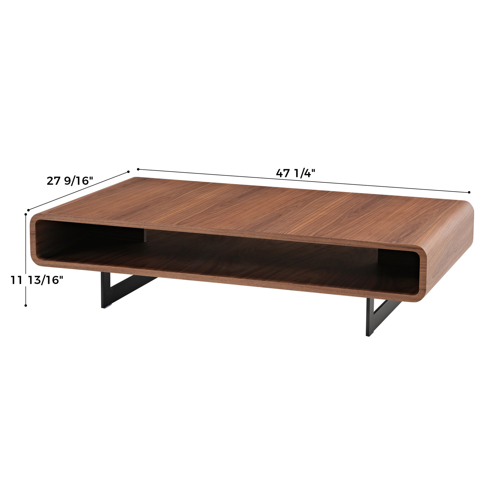 47" Walnut Rounded Retangular Coffee Table Product Dimensions