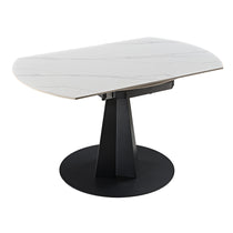 Amelia Round Extending Dining Table in Black and White, Granite-Style Top.