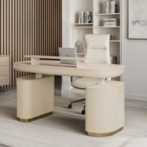 Eureka Ergonomic Opal Oval Executive Standing Desk in Light Beige, Ergonomic Office Furniture.