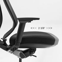 Eureka Ergonomic Lira ergonomic office chair: close-up of black seat cushion showing 2 3/8" adjustable depth.