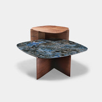 CT04 Coffee Table Set With Blue Jade Marble Top and Walnut Wood Frame, Modern Living Room Furniture.
