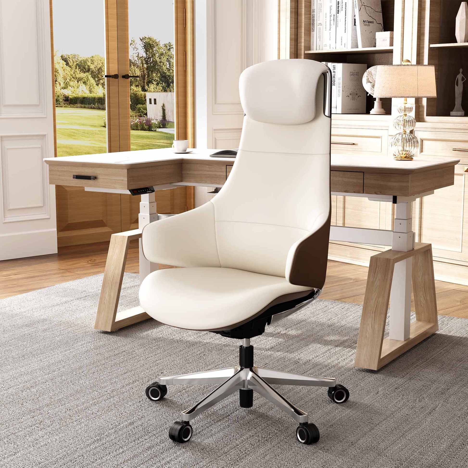 executive office chair,Eureka Ergonomic Modern High End-Luxury Genuine Leather Office Chair,Off-White