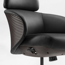 Eureka Ergonomic Royal Rowan black microfiber leather executive office chair with perforated headrest & seat, ribbed back, stitching details.