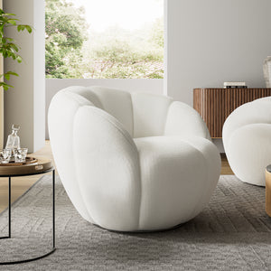 Adele Upholstered Swivel Chair in White, Modern Design for Living Room.