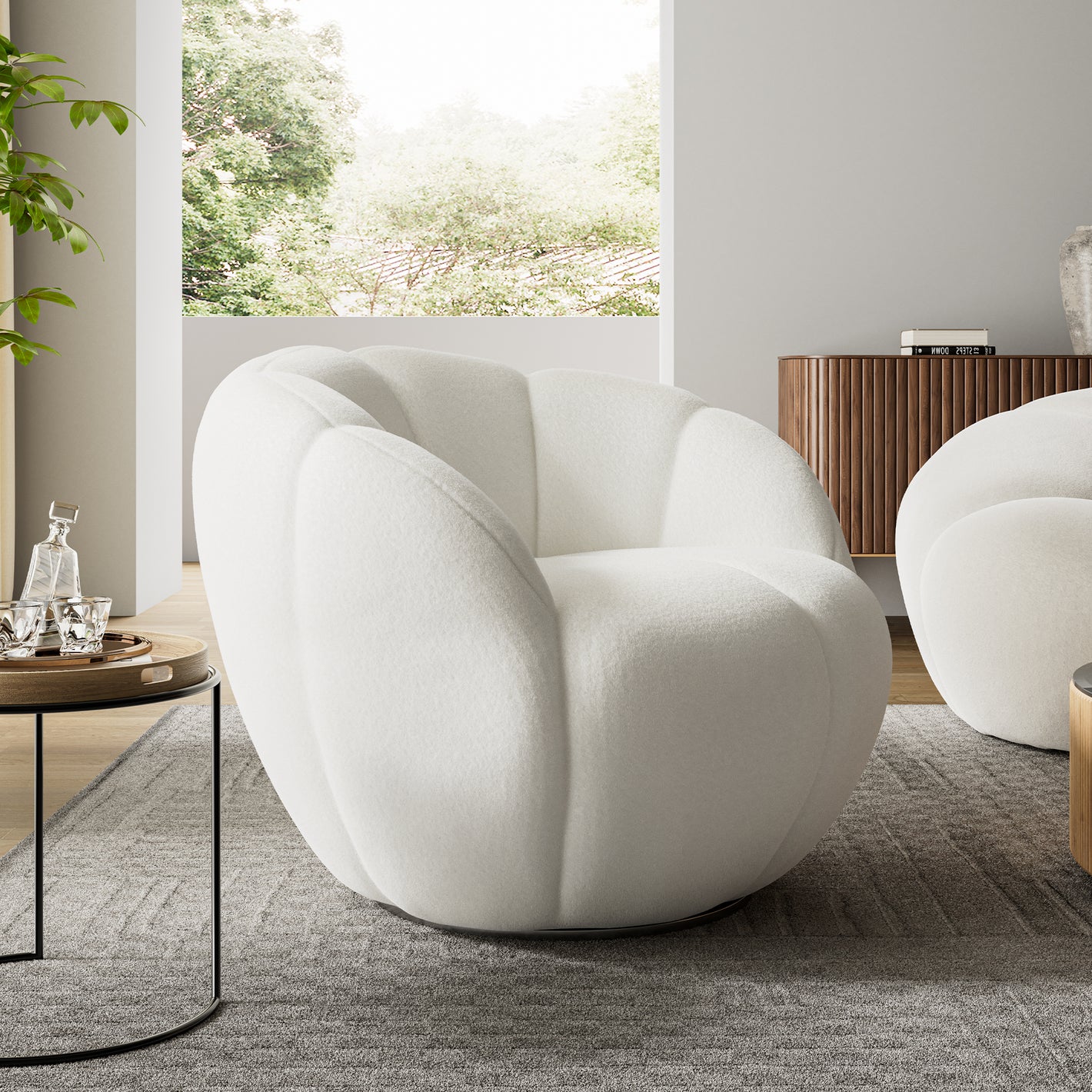 Adele, Upholstered Swivel Chair, White