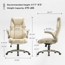 Eureka Ergonomic Cream Galene ergonomic faux leather office chair. Specs: height 4'11-6'3, capacity 275 lbs. Perforated seat.
