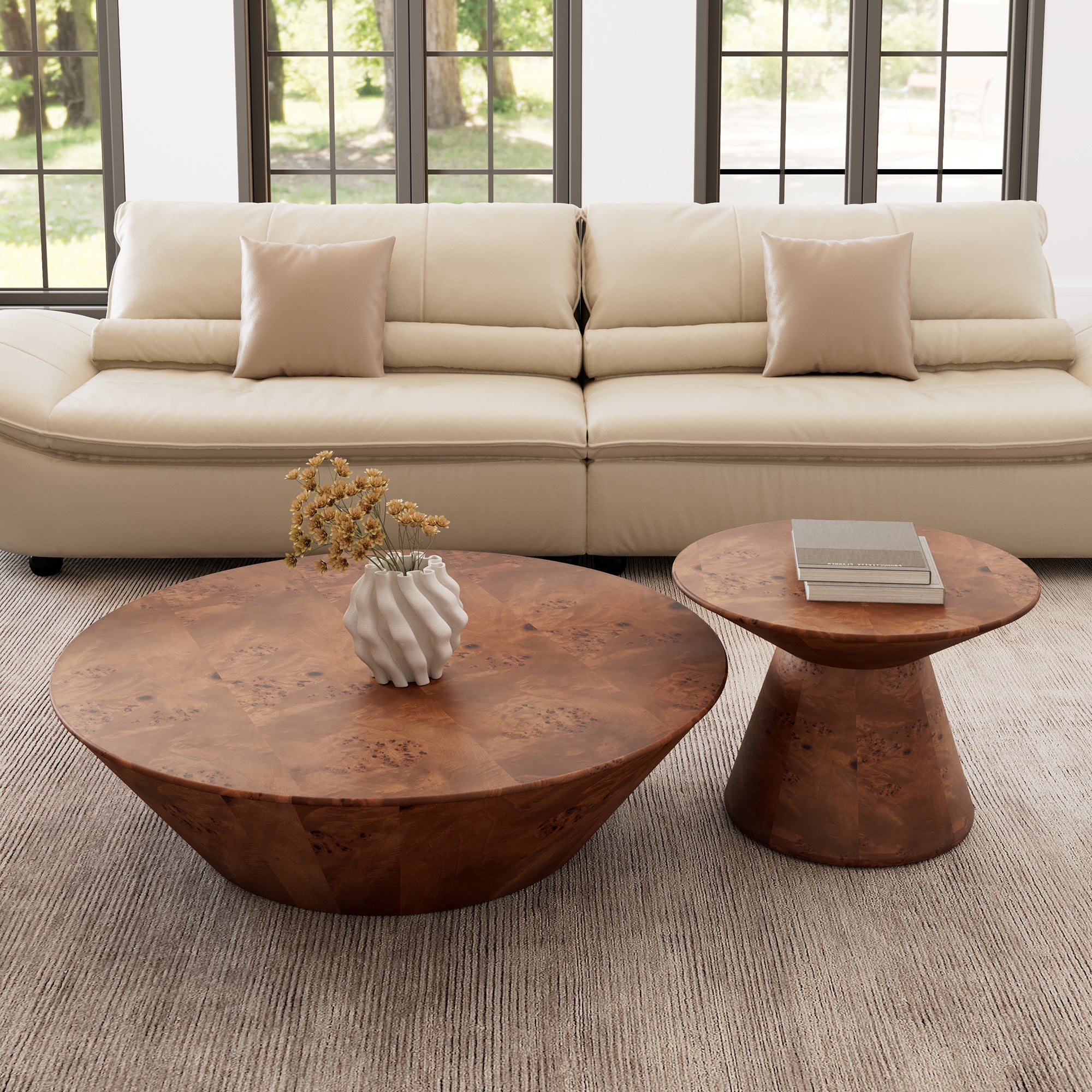 Eureka Ergonomic Modern Brown Round Coffee Table Set For Living Room