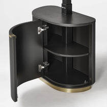 Eureka Ergonomic Opal executive fluted  standing desk Black view of the interior of the hidden storage table leg, suitable for stowing items such as backpacks and folders.
