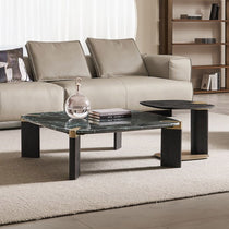 Prada Green Marble Rectangle Coffee Table Set With Side Table in Modern Living Room, Luxury Furniture.