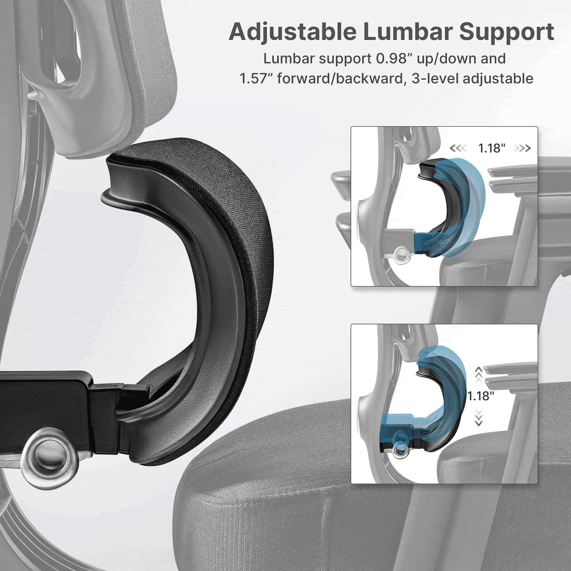grey fabric adjustable lumbar support
