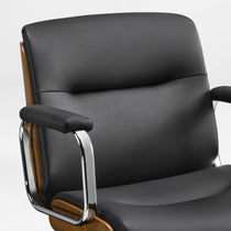 Eureka Ergonomic front close-up of the black Mathias Mason chair's padded backrest and metal armrests