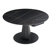 Amelia Round Extending Dining Table in Black Granite, Modern Design, Extends From 33 to 53, Designed By Eureka Ergonomic.