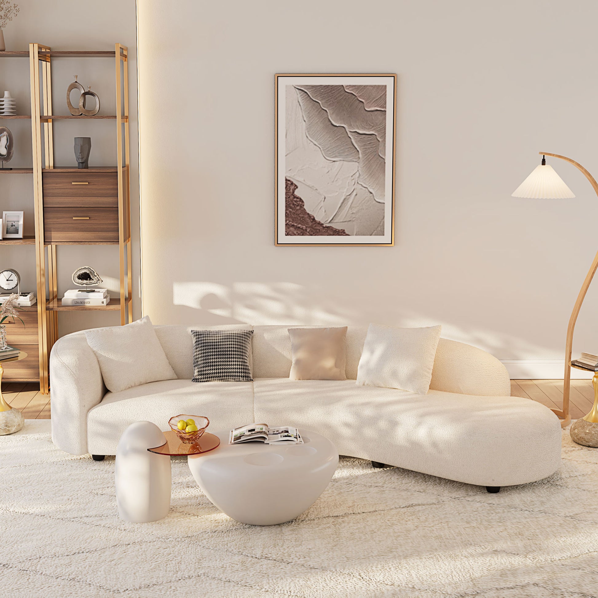 White Modern Aesthetic Soft Curved Sofa | Living Room | Eureka Ergonomic