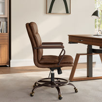 Regal Pu Leather Home Office Chair in Brown, Mid-Century Design, Ergonomic and Stylish Workspace Furniture.