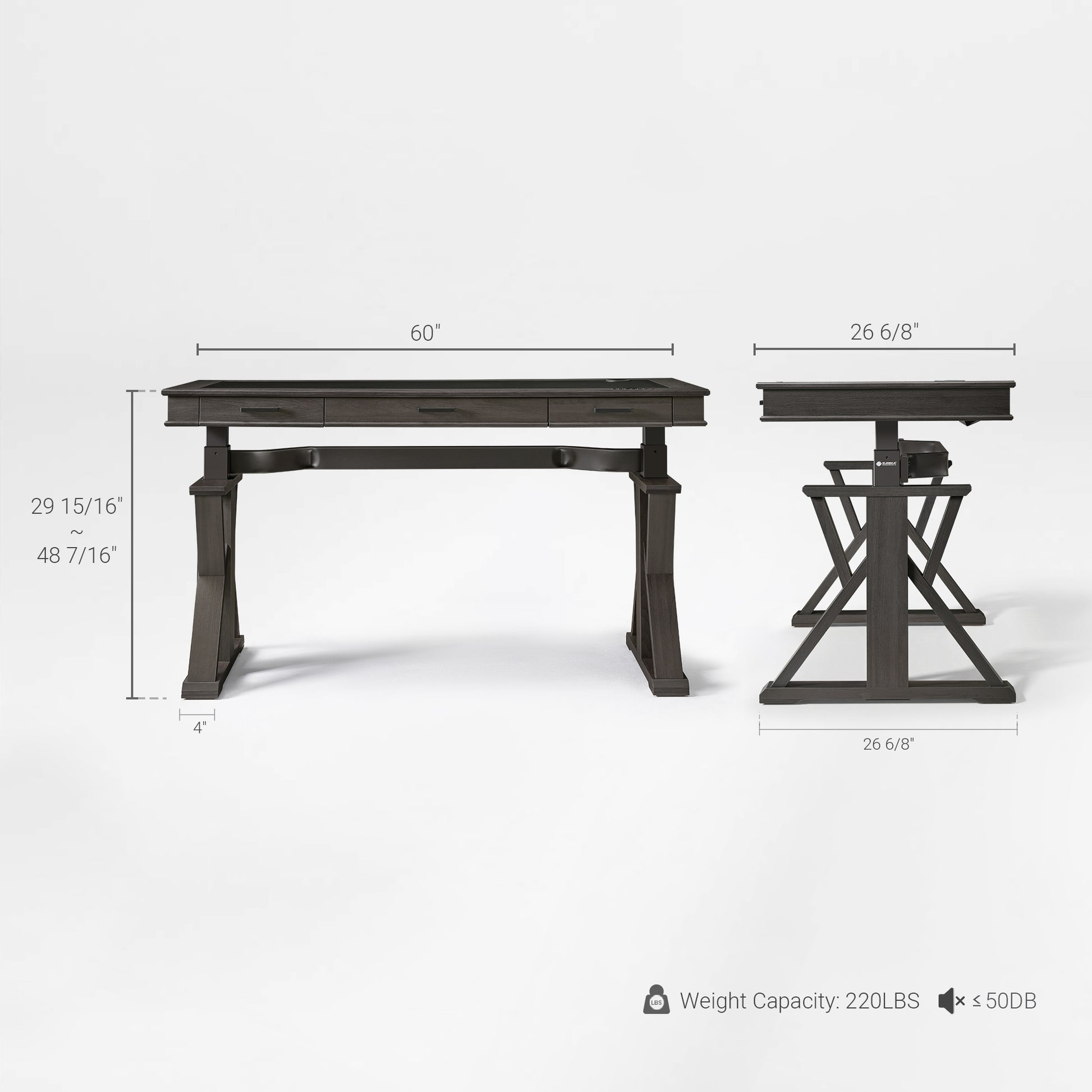Eureka Ark X 60'' Executive Standing Desk Dimension