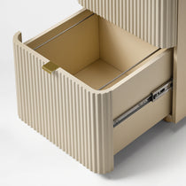 Eureka Ergonomic Opal file cabinet open lower drawer close-up with the tall sides and metal ball bearing slide
