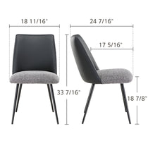 Solace Dining Chair Dimensions: Black Leather and Gray Upholstered Chair, Ideal for Dining Area.