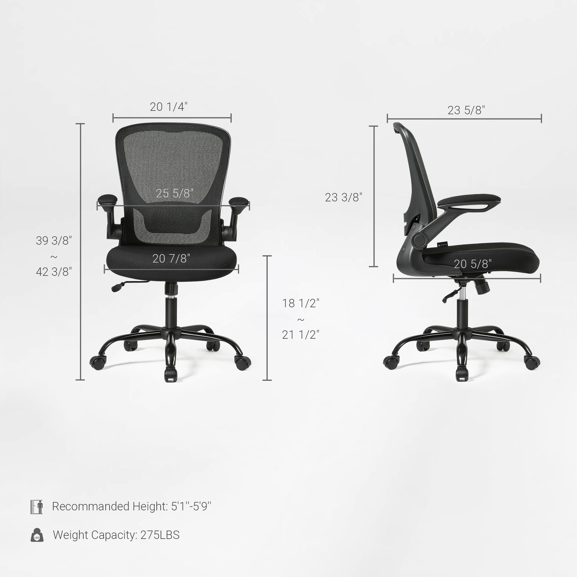 Onyx Ergonomic Office Chair Dimensions, Black Mesh, Adjustable Armrests, and Weight Capacity.