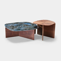 CT04 Coffee Table Set With Blue Jade Marble Top and Walnut Wood, Modern Design, Living Room Furniture.