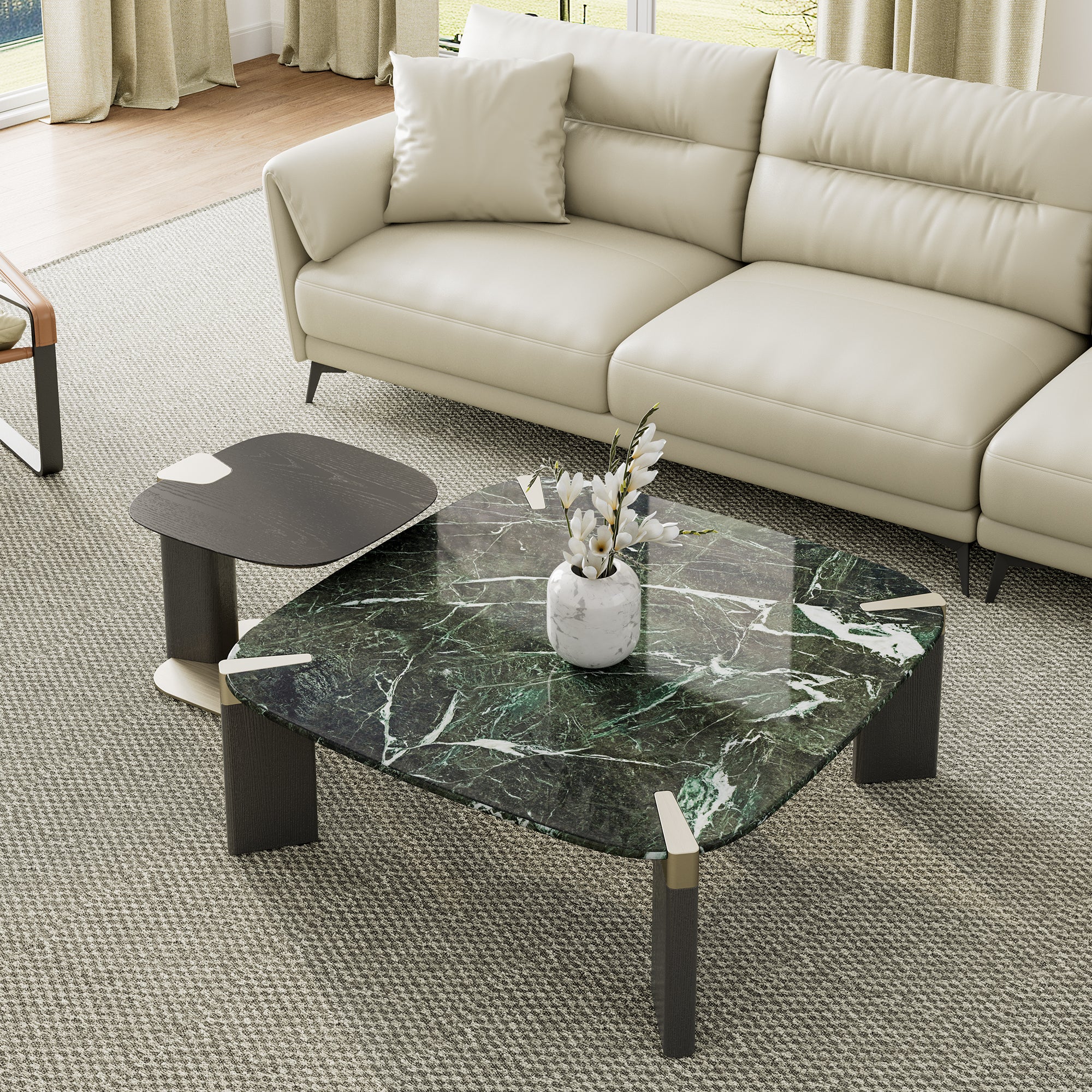 イタリアンモダンプ-クレソフア FCS07 - Zahara Coffee Table - Mojave Faux Marble, Concrete Composite