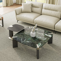 Prada Green Marble Coffee Table Set With Side Table in a Modern Living Room Setting, Modern Luxury Furniture.