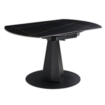 Amelia Round Extending Dining Table, Black Granite Top, Modern Design, Extends From 33 to 53.