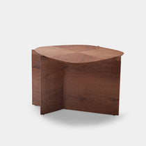 CT04 Coffee Table, Walnut Wood Modern Design, Irregular Oval Top and Triangle Base, Living Room Furniture.