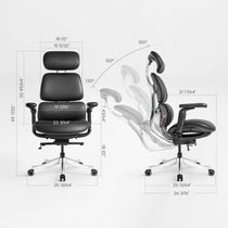 Eureka Ergonomic Forma ergonomic office chair dimensions & recline angles: W 25 13/64", D 26 3/16", H 49 7/32", 100°-130° recline.