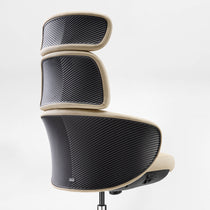Eureka Ergonomic Royal Rowan beige microfiber leather executive chair with ribbed black backrest and perforated accents.