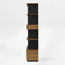 Eureka Ergonomic Ark 78 inch walnut bookshelf with drawers and display shelves, side view