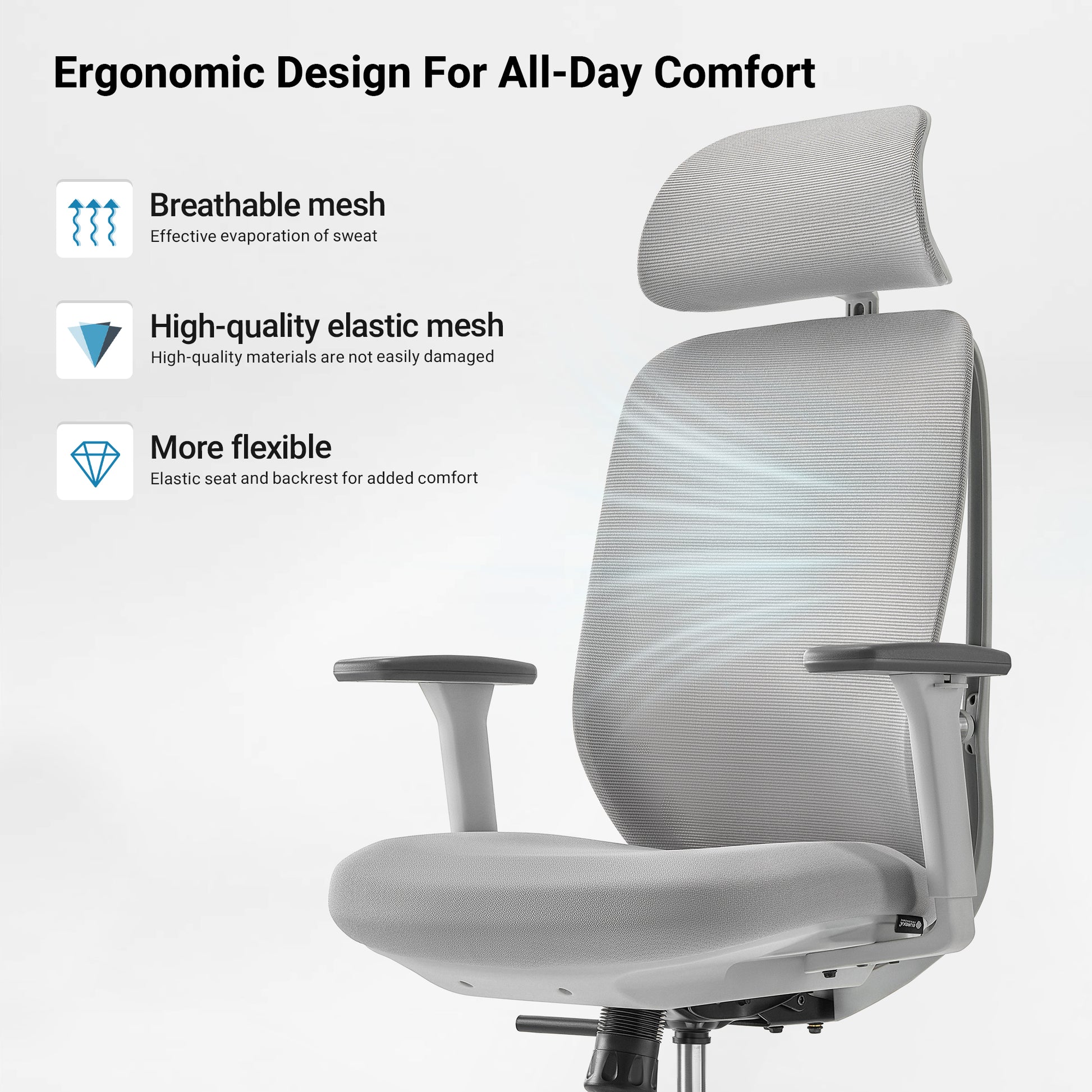 Eureka Ergonomic ergonomic office chair with breathable mesh backrest and flexible elastic seat material